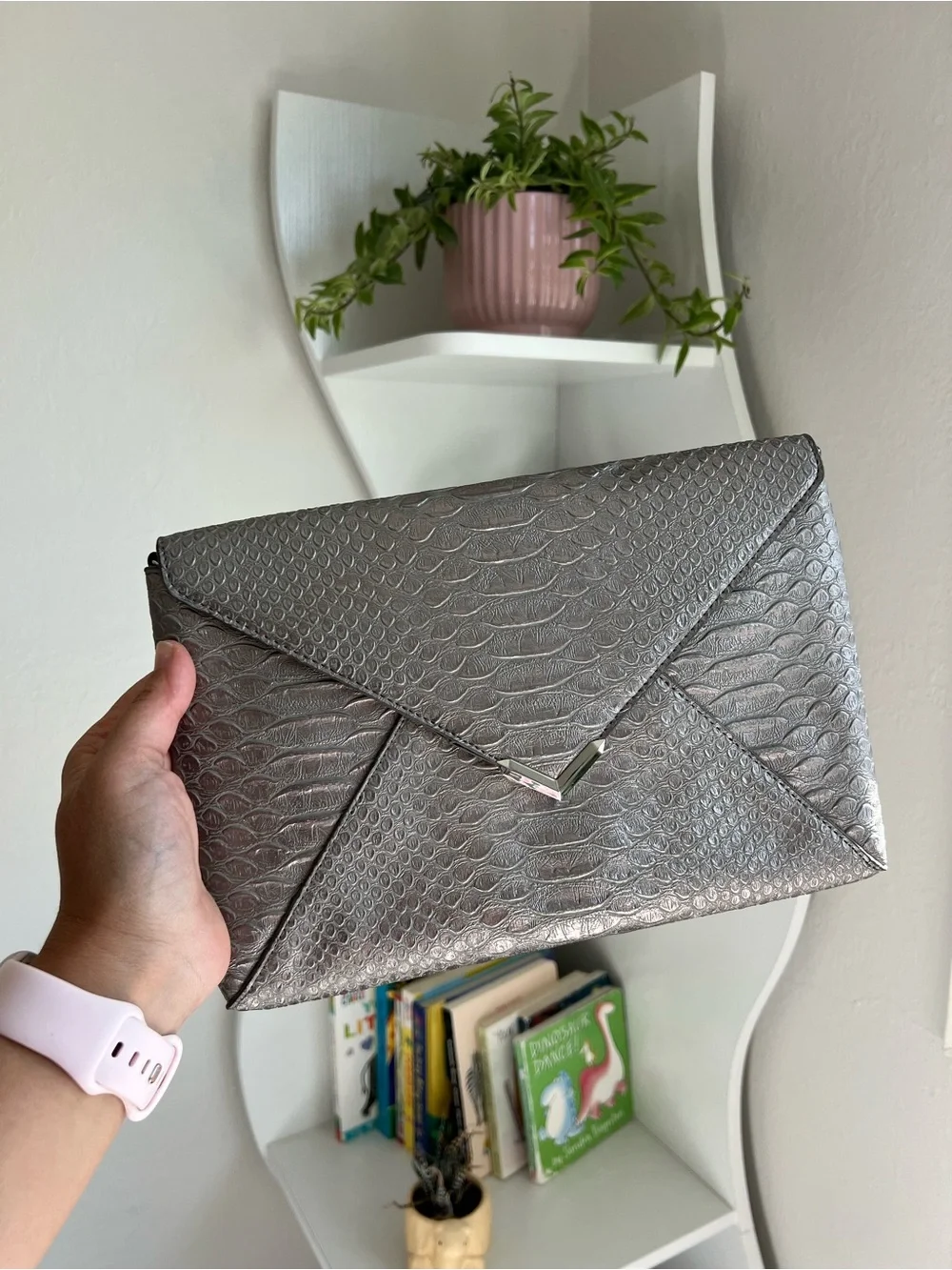 Stella & Dot Metallic Silver Envelope Clutch Bag